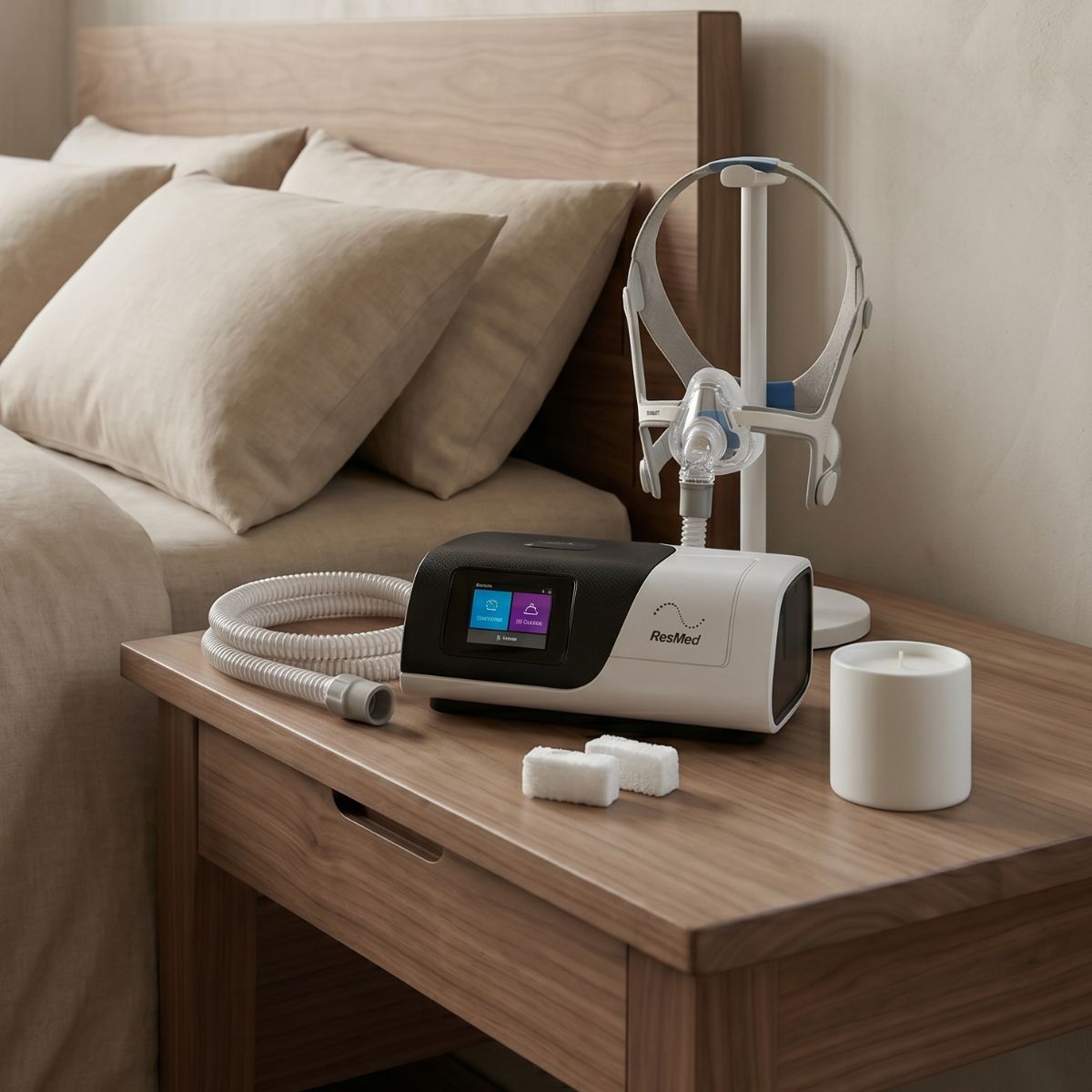 Paquete de airsense 11 autoset con mascarilla y manguera en recámara